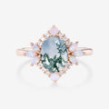Oval cut Moss agate + Opal Rose Gold Engagement Ring