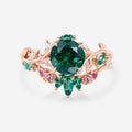 Round cut Lab Emerald  + Pink Sapphire | Emerald Wedding bridal set