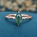 Solitaires Marquise cut Moss Agate Solid Gold Engagement Ring