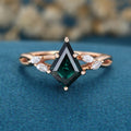 Kite cut Lab grown Blue green Sapphire Solid Gold Engagement Ring