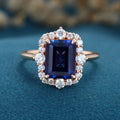 Emerald cut Lab Blue Sapphire Solid Gold Engagement Ring