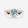 Natural Green Moss Agate Oval cut cluster Engagement Ring