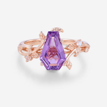 Inspired Coffin Cut Amethyst Engagement Ring