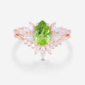 Pear cut Olivine Cluster Engagement ring Bridal Set