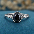 Oval cut Black Onyx Solid Gold Engagement Ring