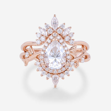 Pear cut Moissanite Engagement ring Bridal Set