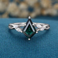 Kite cut Lab grown Blue green Sapphire Solid Gold Engagement Ring