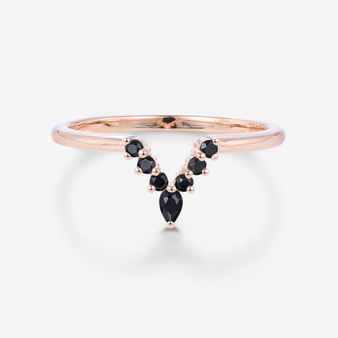 Pear cut Black onyx Curved Wedding Band Ring