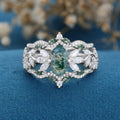 Long Hexagon cut Moss Agate Gold Wedding Bridal Set