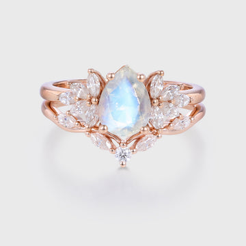 Pear cut Moonstone Wedding Bridal Set