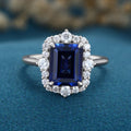 Emerald cut Lab Blue Sapphire Solid Gold Engagement Ring