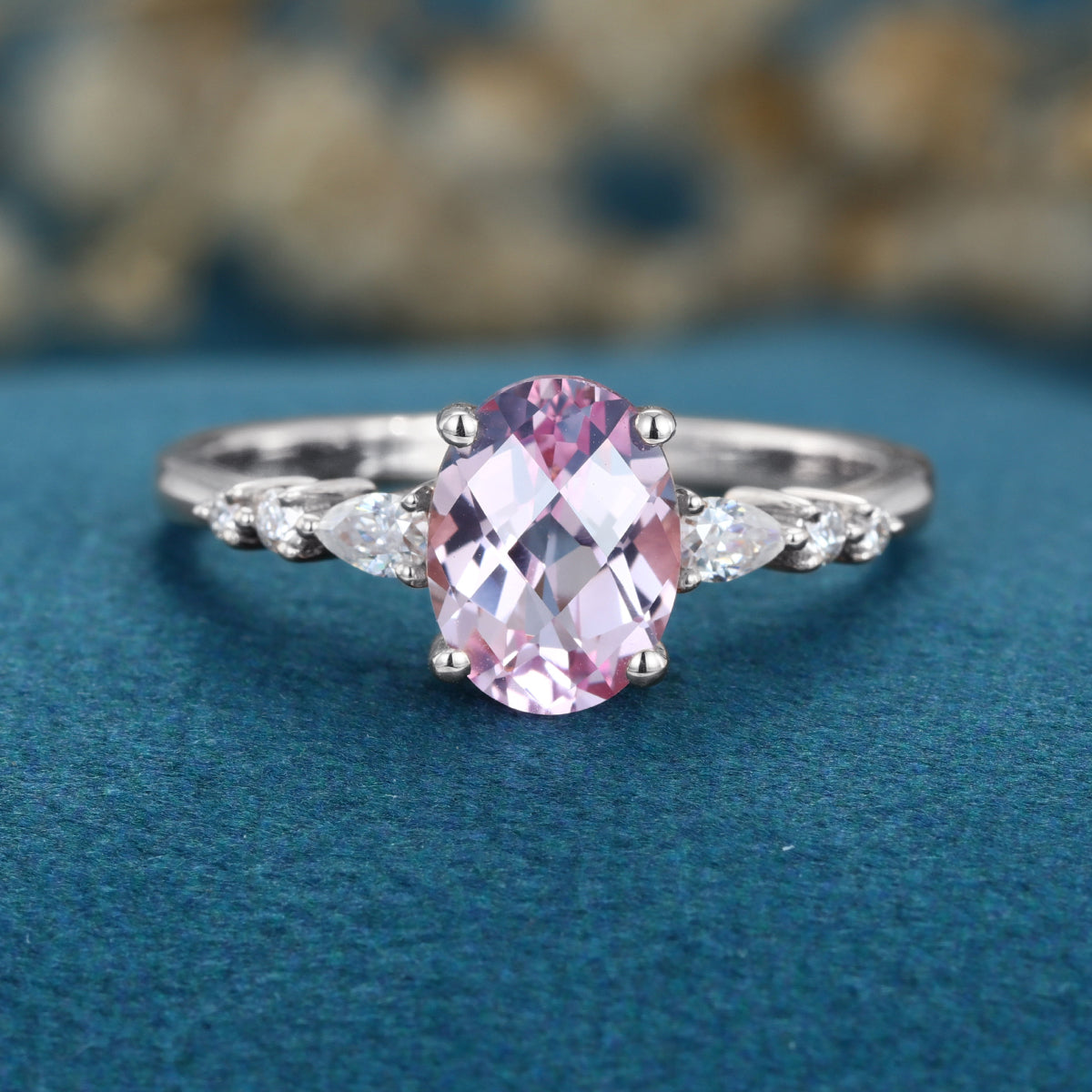 Oval cut Lab Grown Morganite Solid Gold Engagement Ring