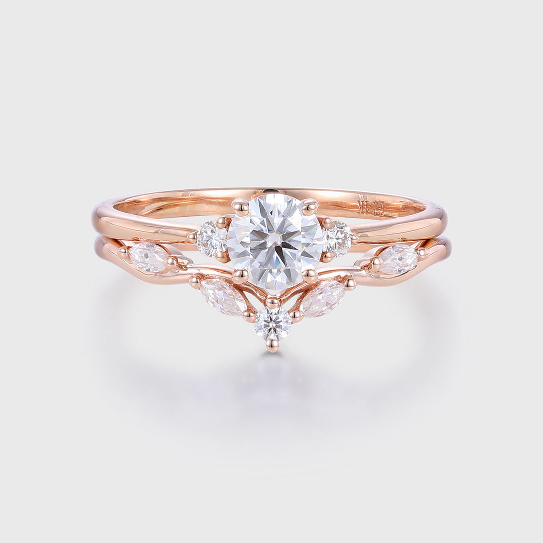 Round cut Moissanite Engagement ring White gold Diamond Wedding Bridal Set