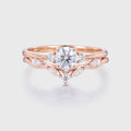 Round cut Moissanite Engagement ring White gold Diamond Wedding Bridal Set