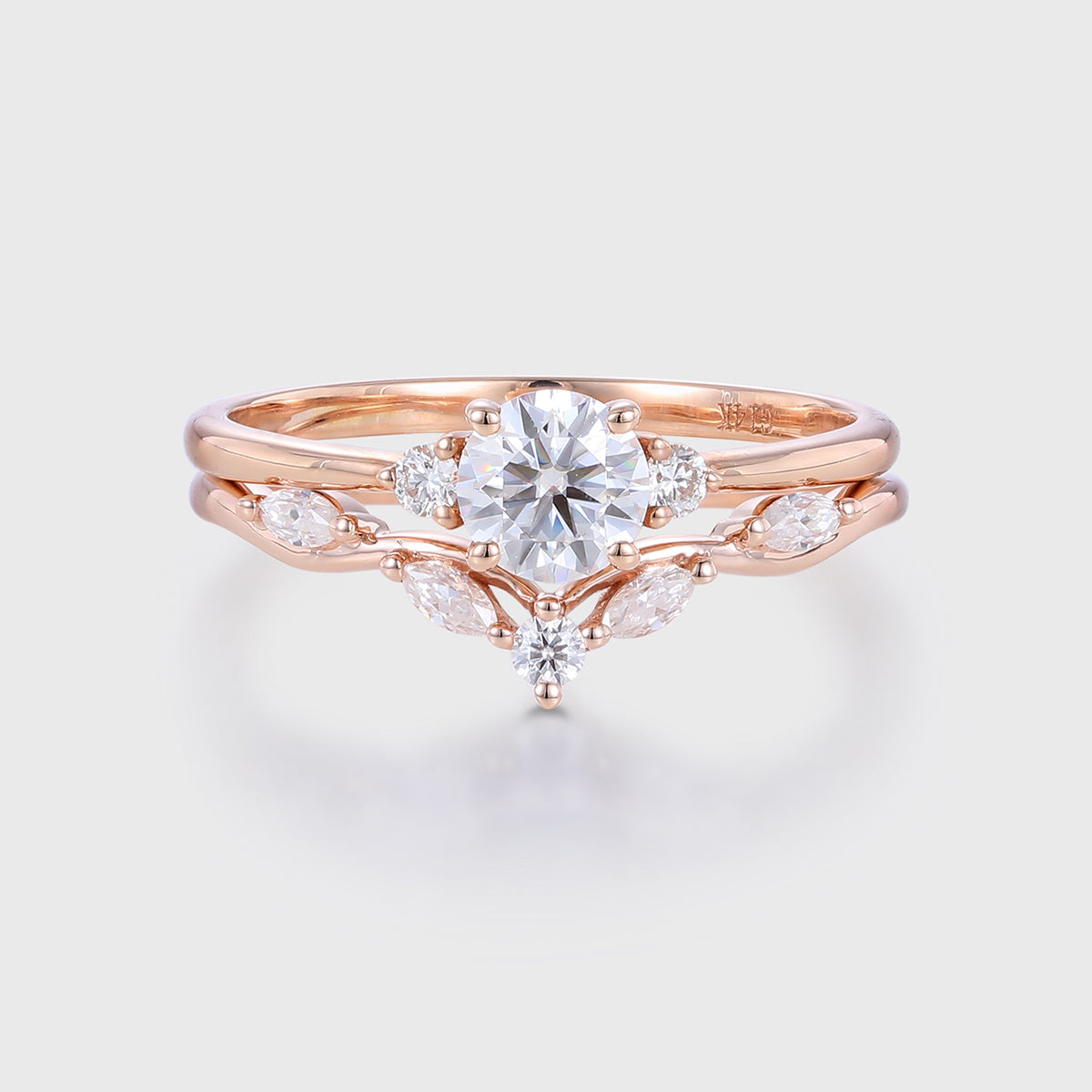 Round cut Moissanite Engagement ring White gold Diamond Wedding Bridal Set