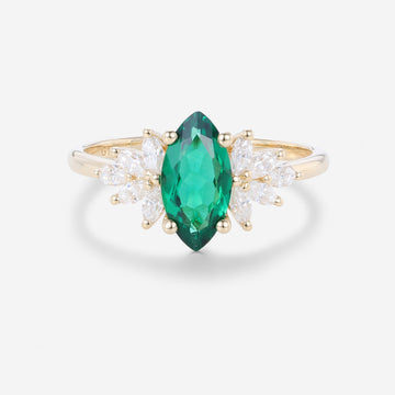 Inspired Marquise cut Lab Emerald Solid Gold Engagement Ring