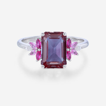 Radiant Cut lab Alexandrite Cluster Engagement Ring