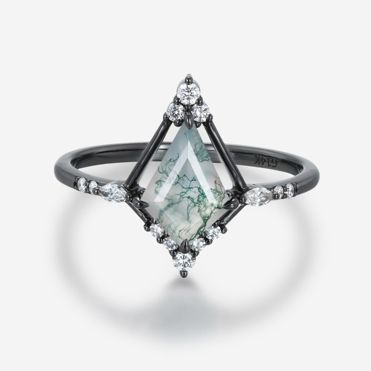 Kite cut Moss Agate Gold Engagement Ring