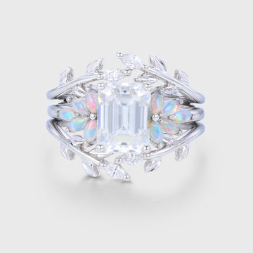 Emerald cut Moissanite Matching Mossanite | Diamonds Gold Bridal Set