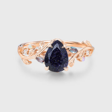 Inspired Pear cut Blue Sandstone Solid Gold Engagement Ring