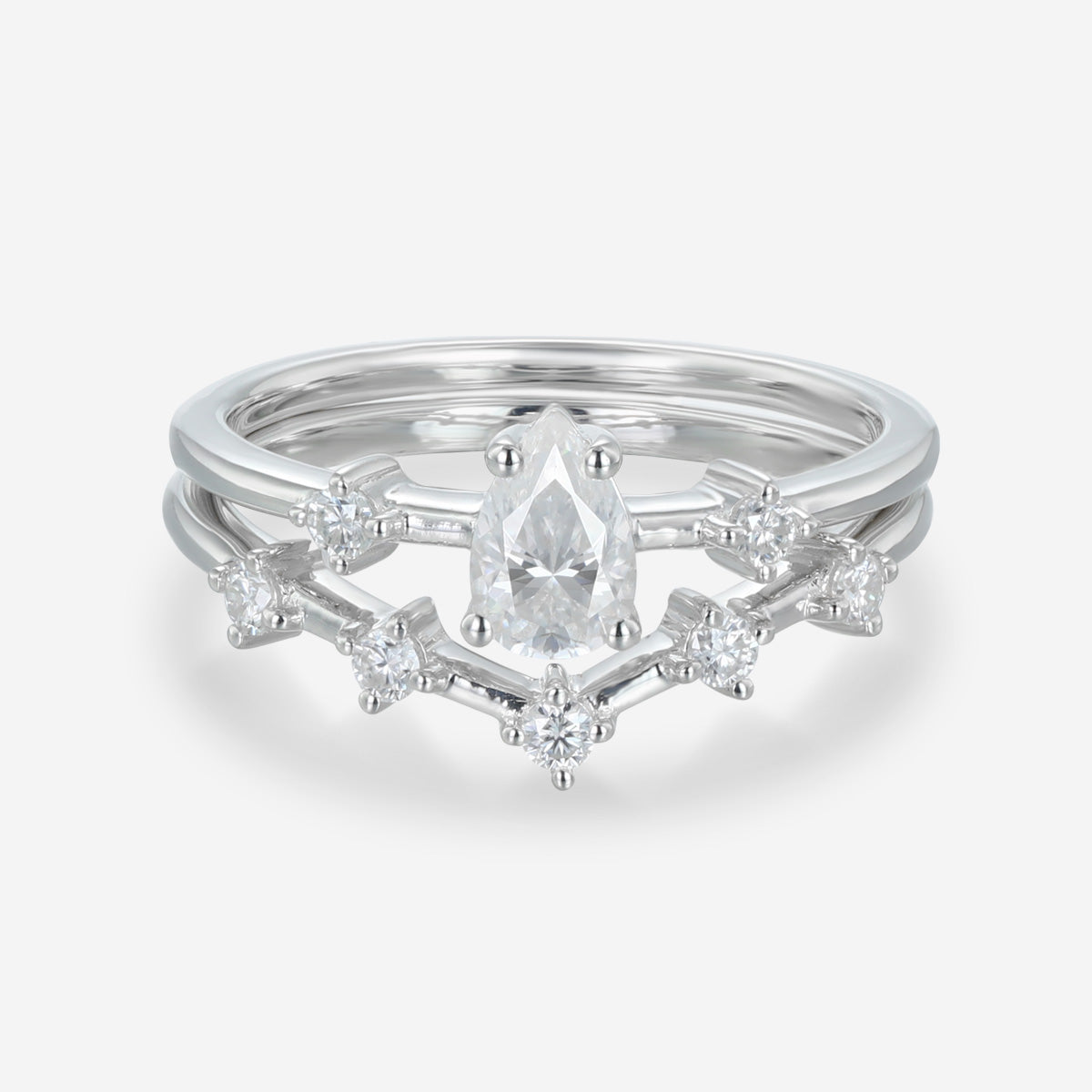 Pear cut Moissanite Engagement ring Bridal Set