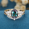 2PCS Oval Alexandrite cluster Engagement ring Bridal Set