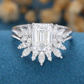 1.6 Carat Vintage Emerald cut Moissanite Cluster Engagement Ring Set