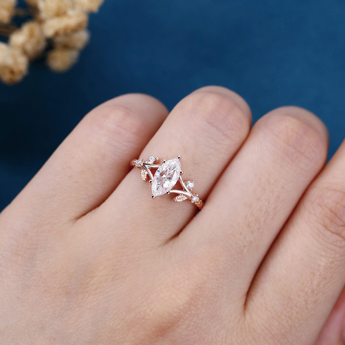 Nature Inspired Marquise cut Moissanite Engagement Ring
