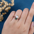 Round cut Moissanite + Pink Sapphire | Lab Emerald Curved Wedding bridal set