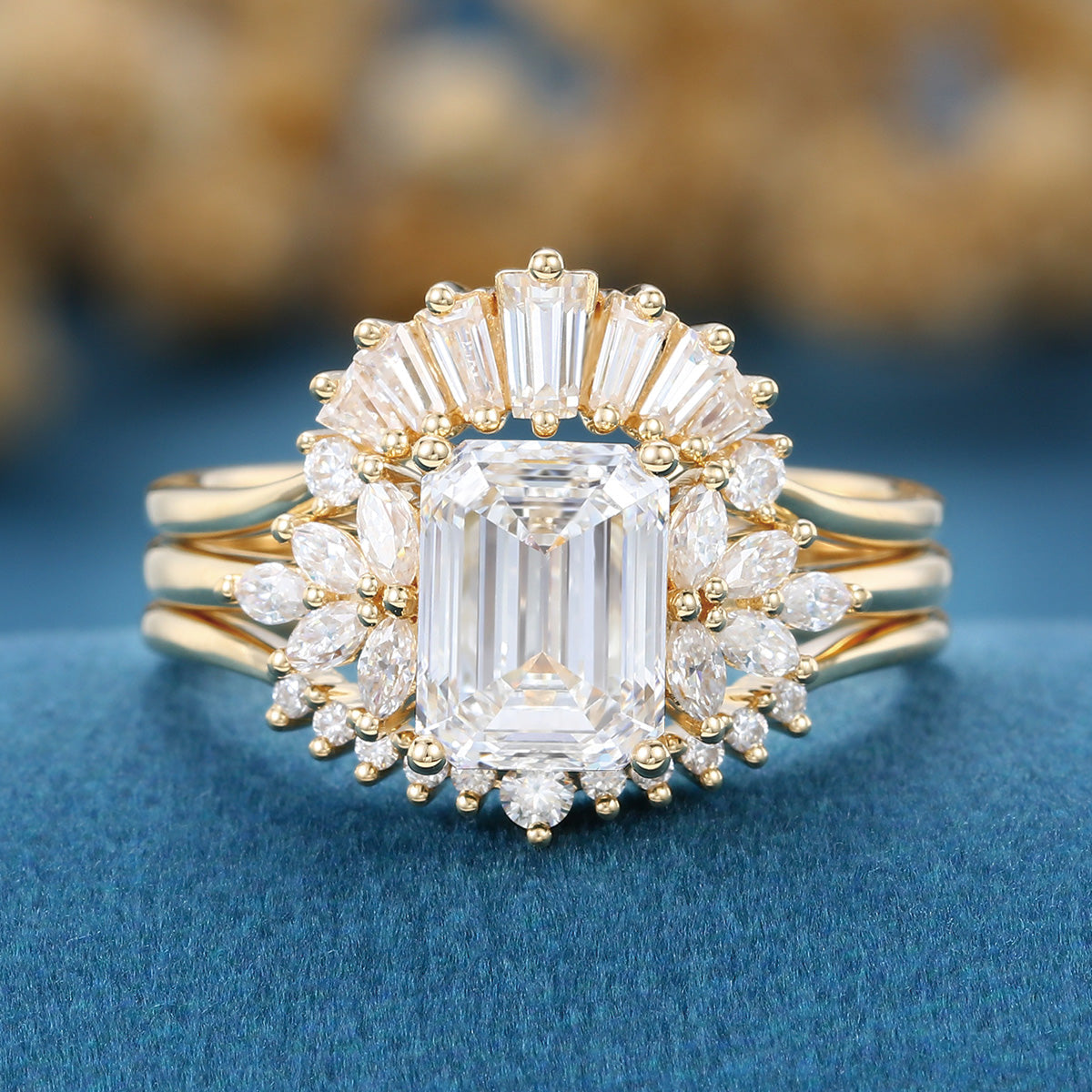 Emerald cut Lab-Grown Diamond Wedding Bridal Set