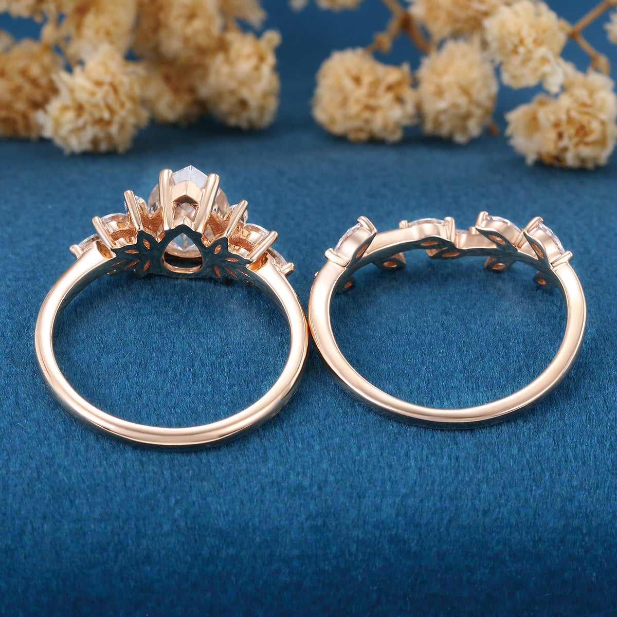 1.2Carat Pear cut Moissanite Engagement Ring Cluster Diamonds Rose Gold Wedding Bridal Set (Copy)