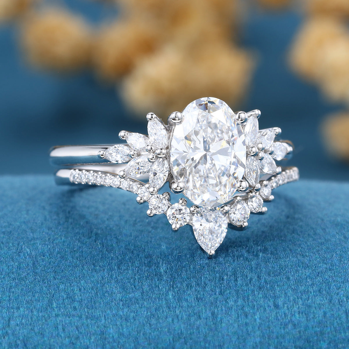 Nature Inspired 1.8Carat Oval cut Lab grown diamond Bridal Set