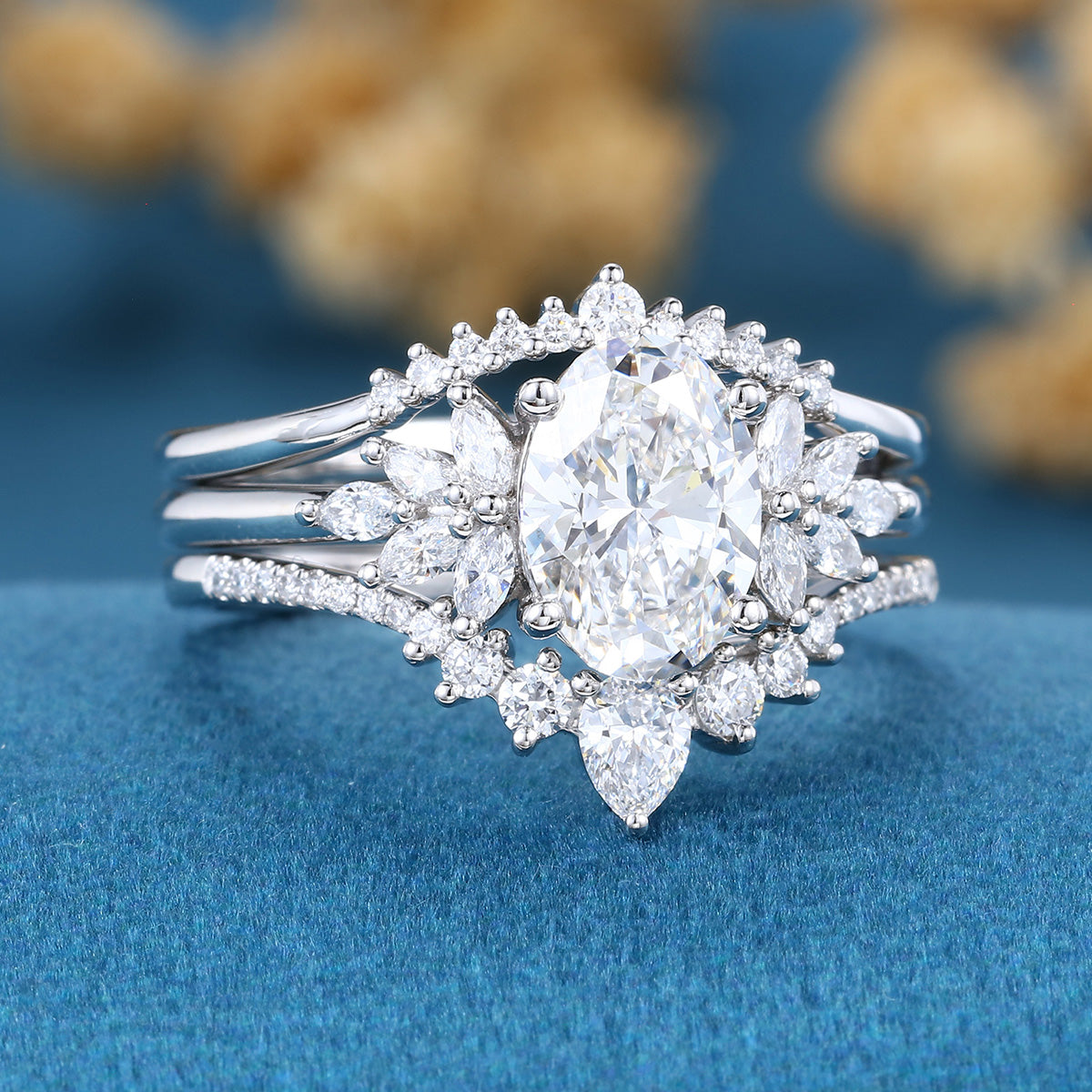 Nature Inspired 1.8Carat Oval cut Lab grown diamond Bridal Set