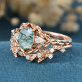 Copy of Nature Inspired Oval cut Moissanite Leaf Gold ring set