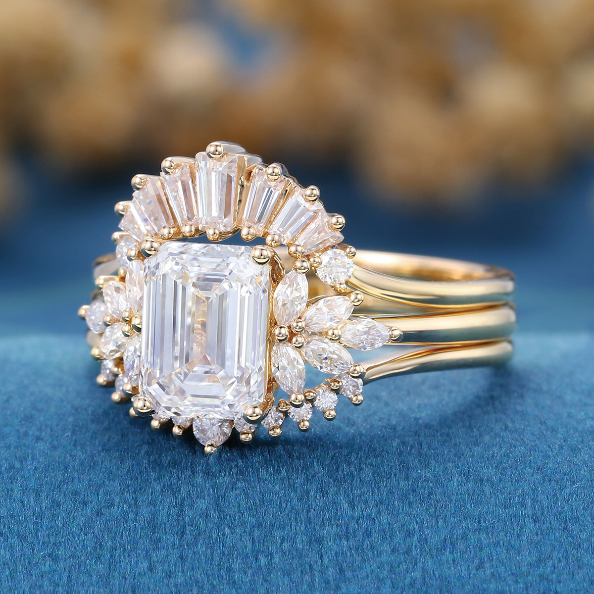 Emerald cut Lab-Grown Diamond Wedding Bridal Set