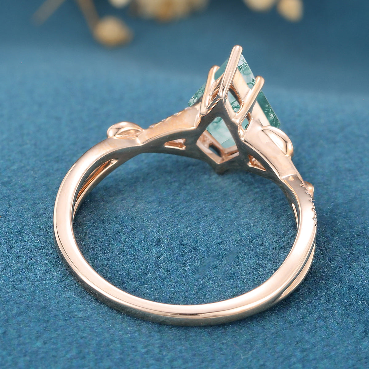 Kite Cut Natural Green Moss Agate Cluster Engagement Ring