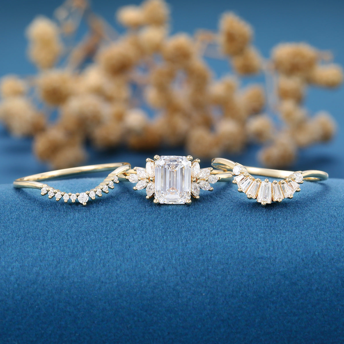 Emerald cut Lab-Grown Diamond Wedding Bridal Set