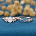 Oval cut 1.0 Carat Lab-Grown Diamond+Moss agate Wedding Bridal set