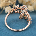 Nature Inspired Oval cut Moss Agate Leaf Gold Engagement Ring