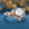 Pear Moissanite Engagement ring + Pink Sapphire | Lab Emerald Curved Wedding bridal set