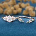 Pear cut Lab-Grown Diamond Engagement ring +Moss agate Wedding Bridal set