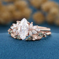 Marquise cut Moissanite Engagement ring +Moss agate Wedding Bridal set