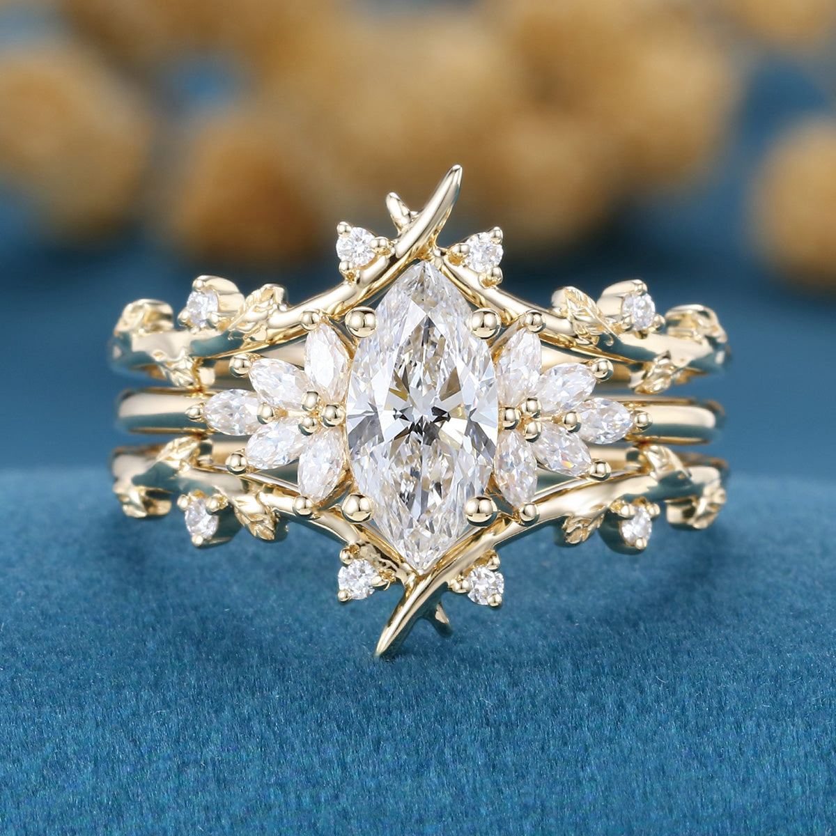 1.0Carat Marquise cut Lab-Grown Diamond Cluster Wedding Bridal set