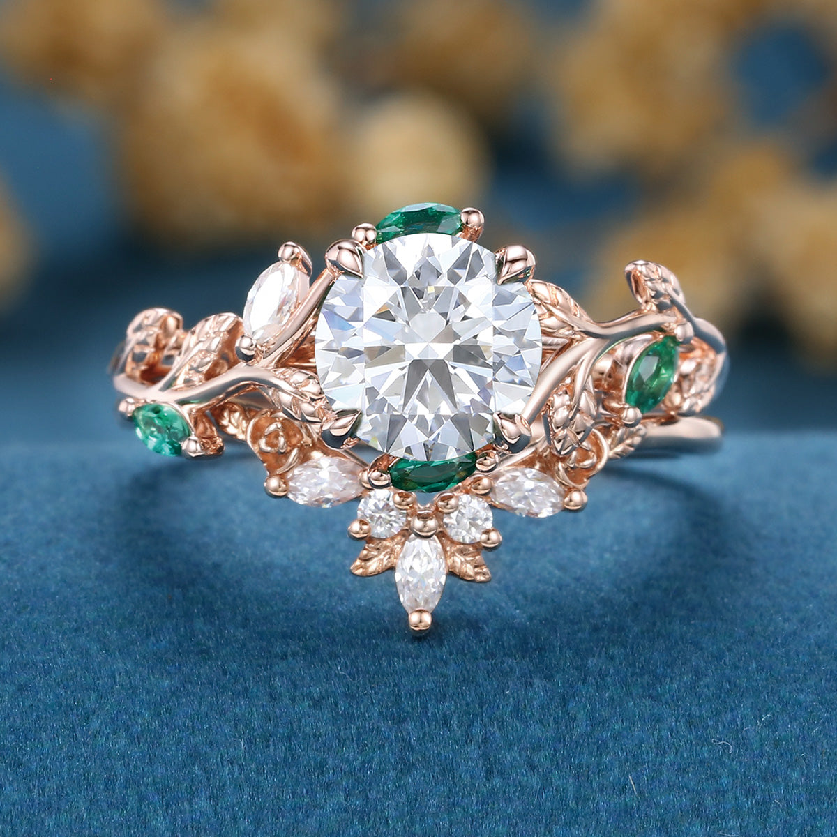 Pear Moissanite Engagement ring + Pink Sapphire | Lab Emerald Curved Wedding bridal set