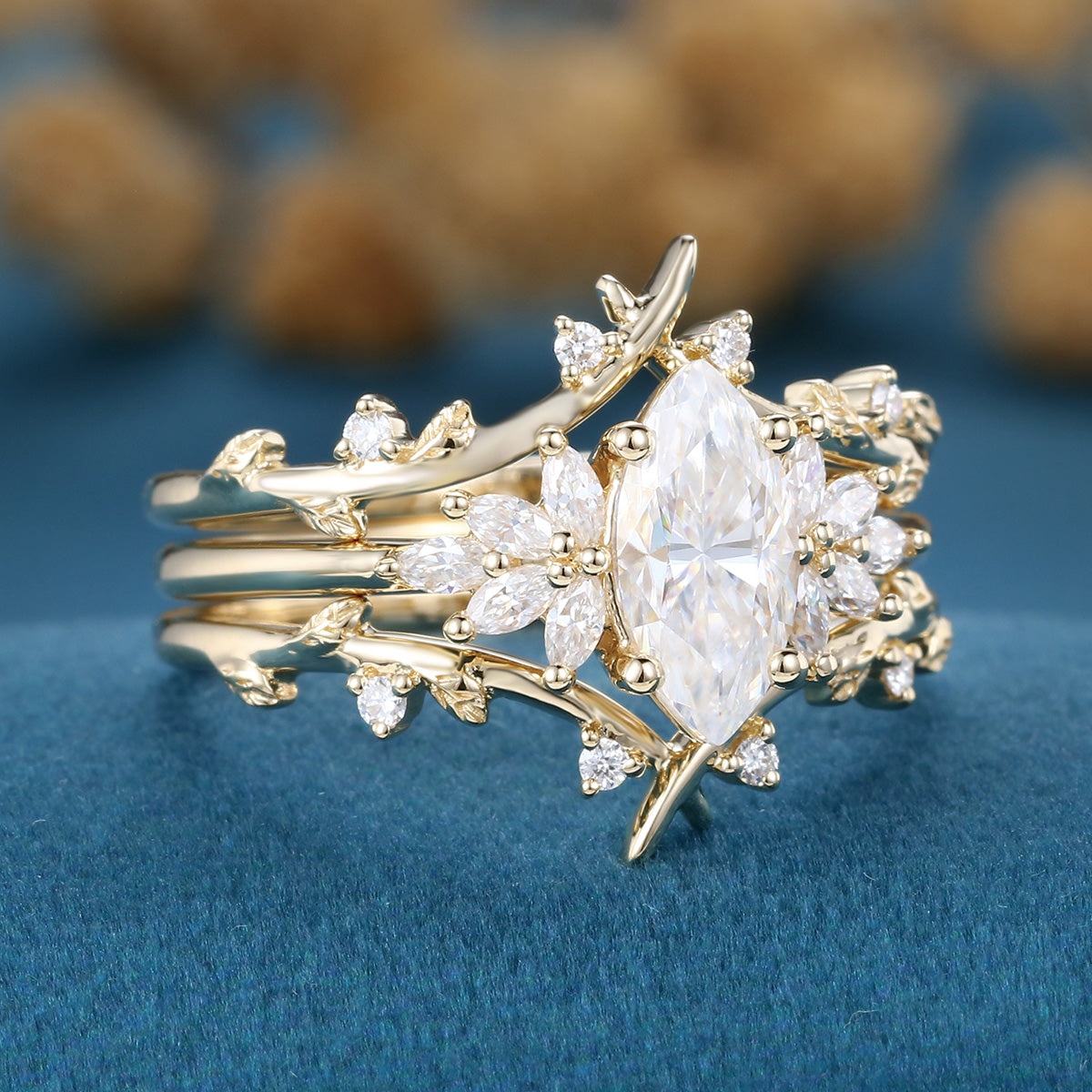 Marquise cut Moissanite Cluster Engagement Bridal Set (Copy)