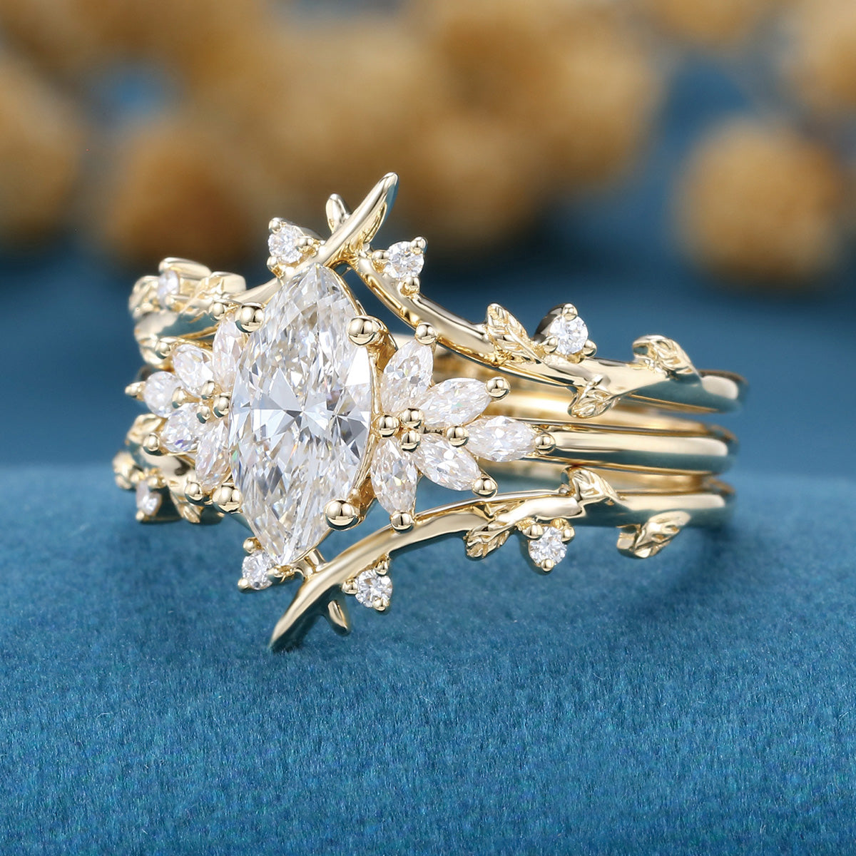 1.0Carat Marquise cut Lab-Grown Diamond Cluster Wedding Bridal set
