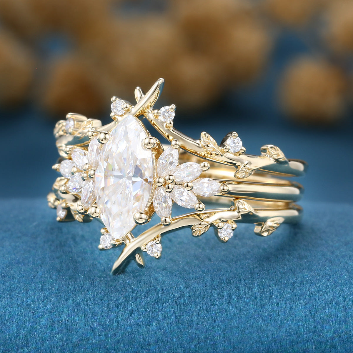 Marquise cut Moissanite Cluster Engagement Bridal Set (Copy)