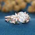 Oval cut Moissanite Engagement ring +Moss agate Wedding Bridal set