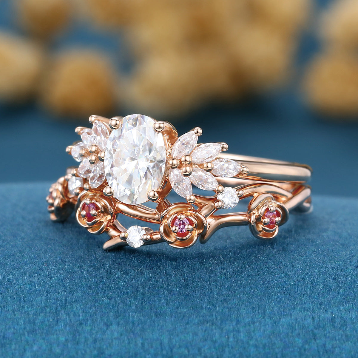 Oval cut 1.0 Carat Lab-Grown Diamond Wedding Bridal set
