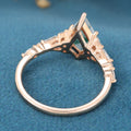 Kite Cut Natural Green Moss Agate Cluster Engagement Ring